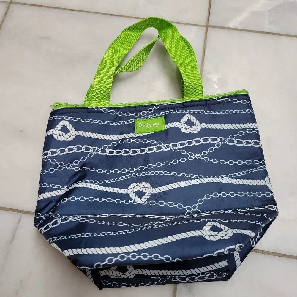 Thirty One Chains Nautical Ahoy Canvas Insualted Lunch Tote Bag Nautical Navy
